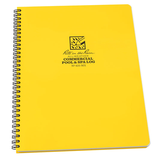 Rite in the Rain Weatherproof Side Spiral Notebook, 8.5" x 11", Yellow Cover, Commerical Pool & Spa Maintenance Log (No. 425-MX)