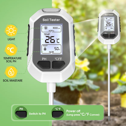 5-in-1 Soil Moisture Meter Digital Plant Temperature/Soil Moisture/PH Meter/Sunlight Intensity/Soil Fertility Backlight LCD Display Soil Test Meter for Gardening, Farming and Outdoor Plants