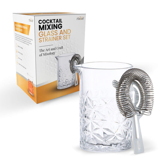 TEAVAS Cocktail Mixing Glass Set with Hawthorne Strainer - Mixology Pitcher for Stirrer Cocktails - Bartender Kit - Birthday Gifts for Friends & Family