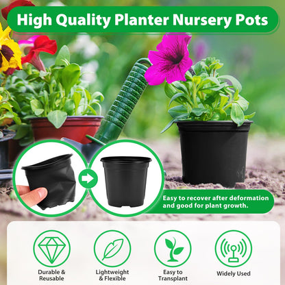Sfee 100 Pack Plant Nursery Pots 4 inch Plastic Plant Pots, Soft Durable Reusable Seed Starting Pots for Succulents Plants Vegetables Fruits Seedlings Transplanting with 100 Plant Labels (Black)