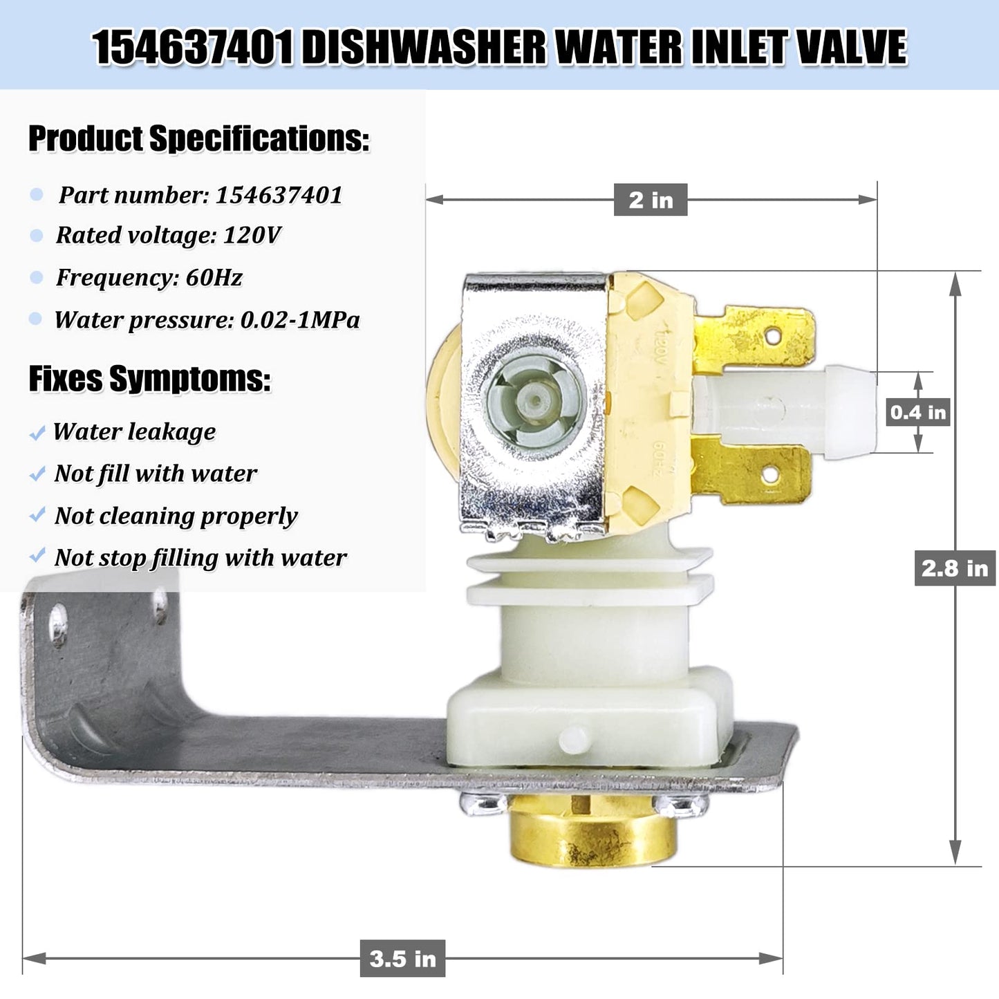 154637401 Dishwasher Water Inlet Valve - Dishwasher Water Valve Assembly Replacement Parts 154219601 154359801 154373301 AH1990907 AP4321824 PS1990907