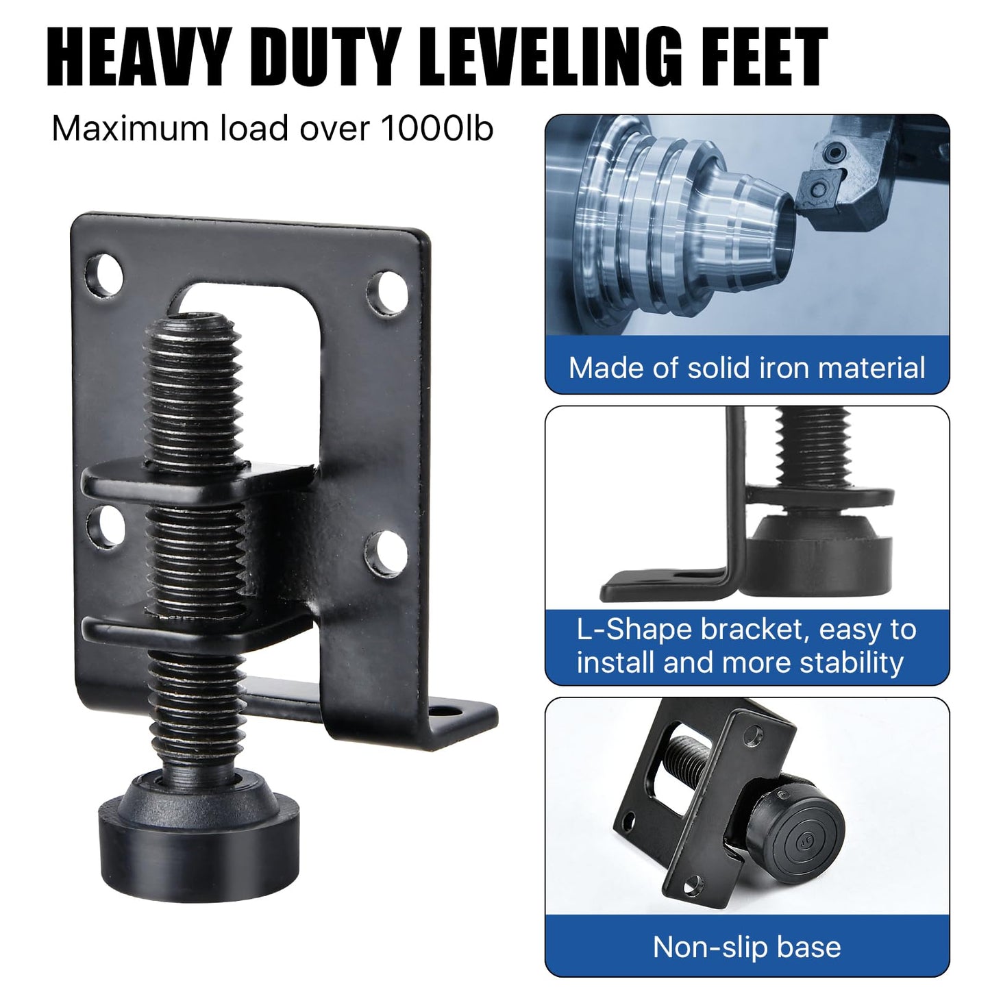 Supkiir 8 Pack Adjustable Leveling Feet, Heavy Duty Furniture Levelers, Black Adjustable Load Levelers Foot Table Leg Leveling Legs for Cabinet Chair Workbench Shelving Units Wardrobe