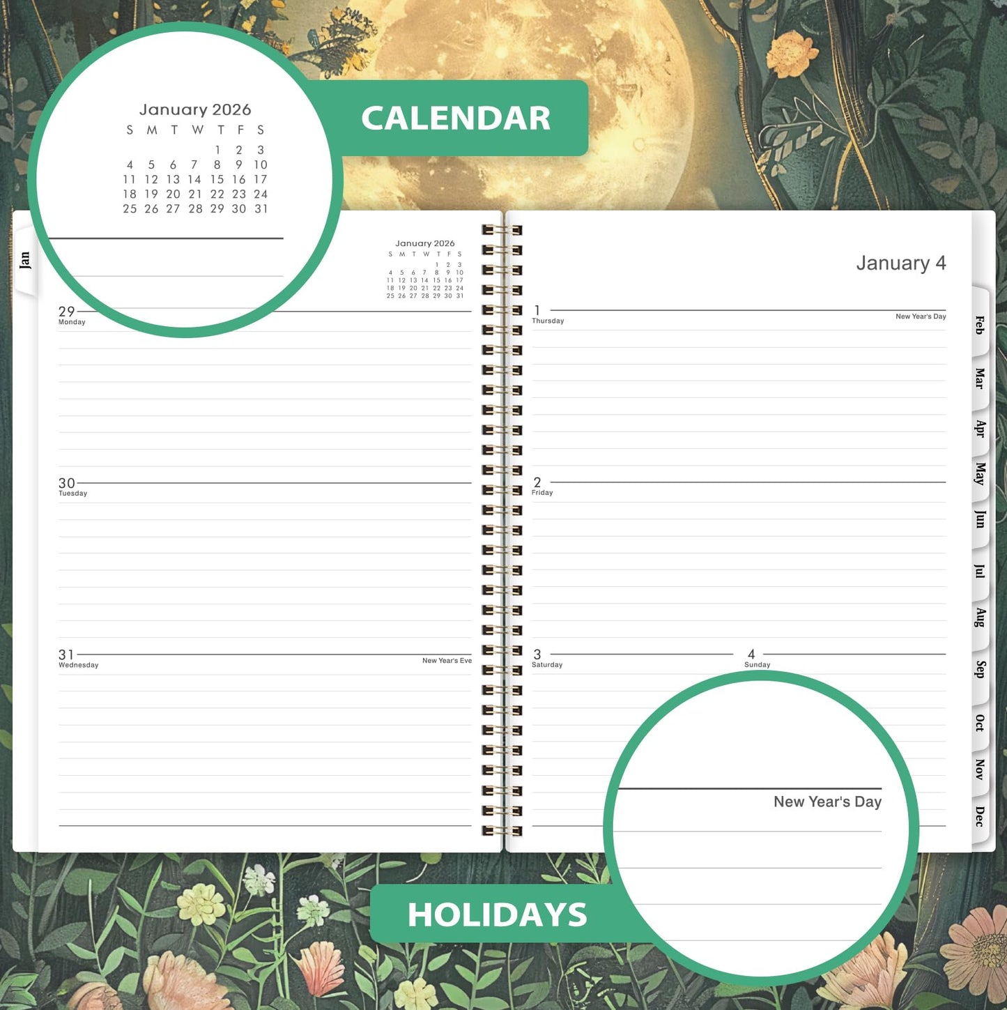 2026 Planner - Planner 2026, JAN 2026 - DEC 2026, 2026 Planner Weekly and Monthly, 2026 Calendar Planner, 9" x 11", Tabs, Spiral Binding, Back Pocket