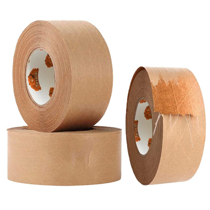TAPEBEAR Water Activated Tape, Fiber Reinforced Gummed Tape 2inch x 165ft, Eco-Friendly Kraft Paper Tape Biodegradable Brown Packing Tape for Security Sealing, Heavy Duty Packaging and Shipping,3Rolls