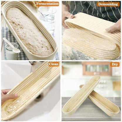 2 pack of 10 inch Sourdough Bread Bakery Basket,Oval Bread Banneton Proofing Basket with Linen Liner Cloth, Brotform Dough Rising Rattan Handmade Rattan Bowl for Professional & Home Bakers