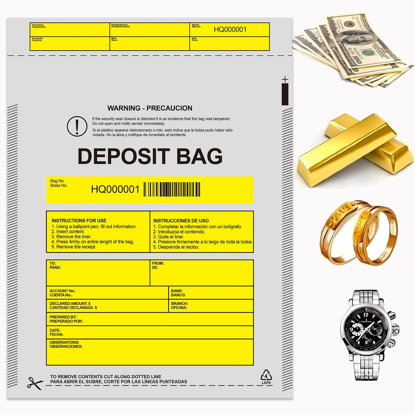 Daarcin Opaque Bank Deposit Bags, 100pcs 9x12in Tamper Proof Bag, Cash Handling, Transportation, Transfer, Valuables, Secure Bank Pocket with Independent Barcode, Self Sealing Glue, Tamper Proof