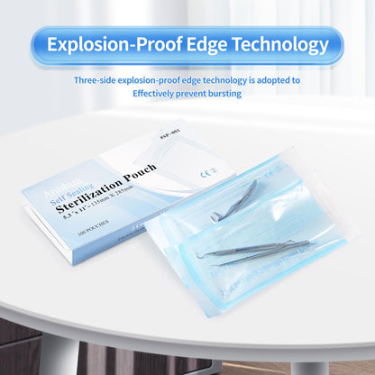 Annhua 5.3 x 11" Self-Sterilization Pouches 100 PCS Self Seal Sterilizer Bags, Used for Dentist Tools, Beauty Toolkits and Nail Tools