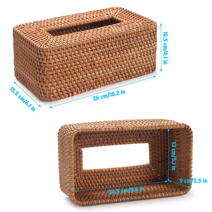 Rattan Tissue Box Cover, Rectanglar Hand Woven Wicker Tissue Holder, Boho Decorative Woven Facial Tissue Holder on Table and Bathroom, 26x15.5x10.5cm, Natural