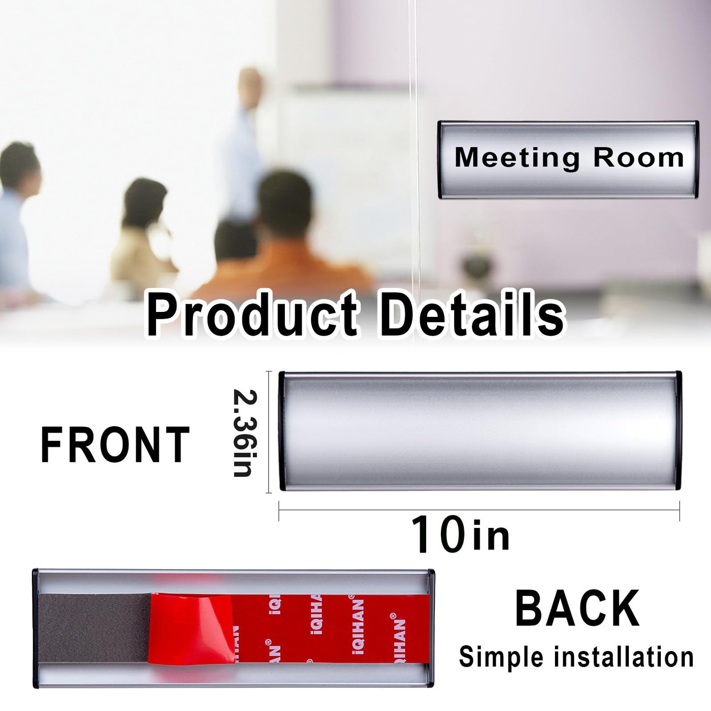 Set of 5 - Nameplate Holder for Wall Mount, 2.36'' x 10'' Curved Office Business Door Sign Holder-Silver