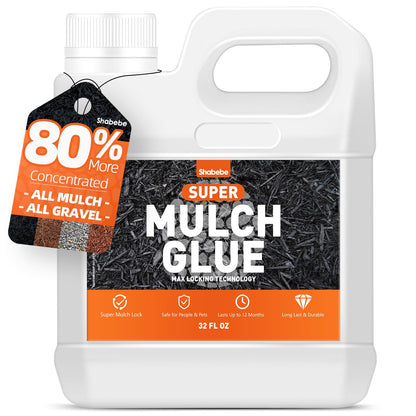 Shabebe Mulch Glue for Landscaping, 80% Superior Hold 32OZ Rock Glue,2X Coverage vs Regular–Ideal for Mulch, Pine Straw, Stone–Fast-Drying, Non-Toxic,Dries Clear, Pea Gravel Stabilizer for Garden