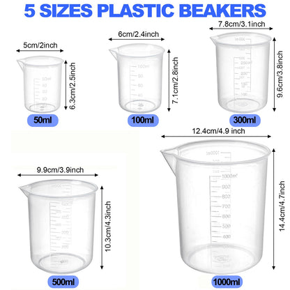 Bekith 18 Pack Plastic Clear Graduated Cylinders and Measuring Beakers Set, 10ml, 25ml, 50ml, 100ml Cylinders with 50ml, 100ml, 250ml, 500ml, 1000ml Beakers