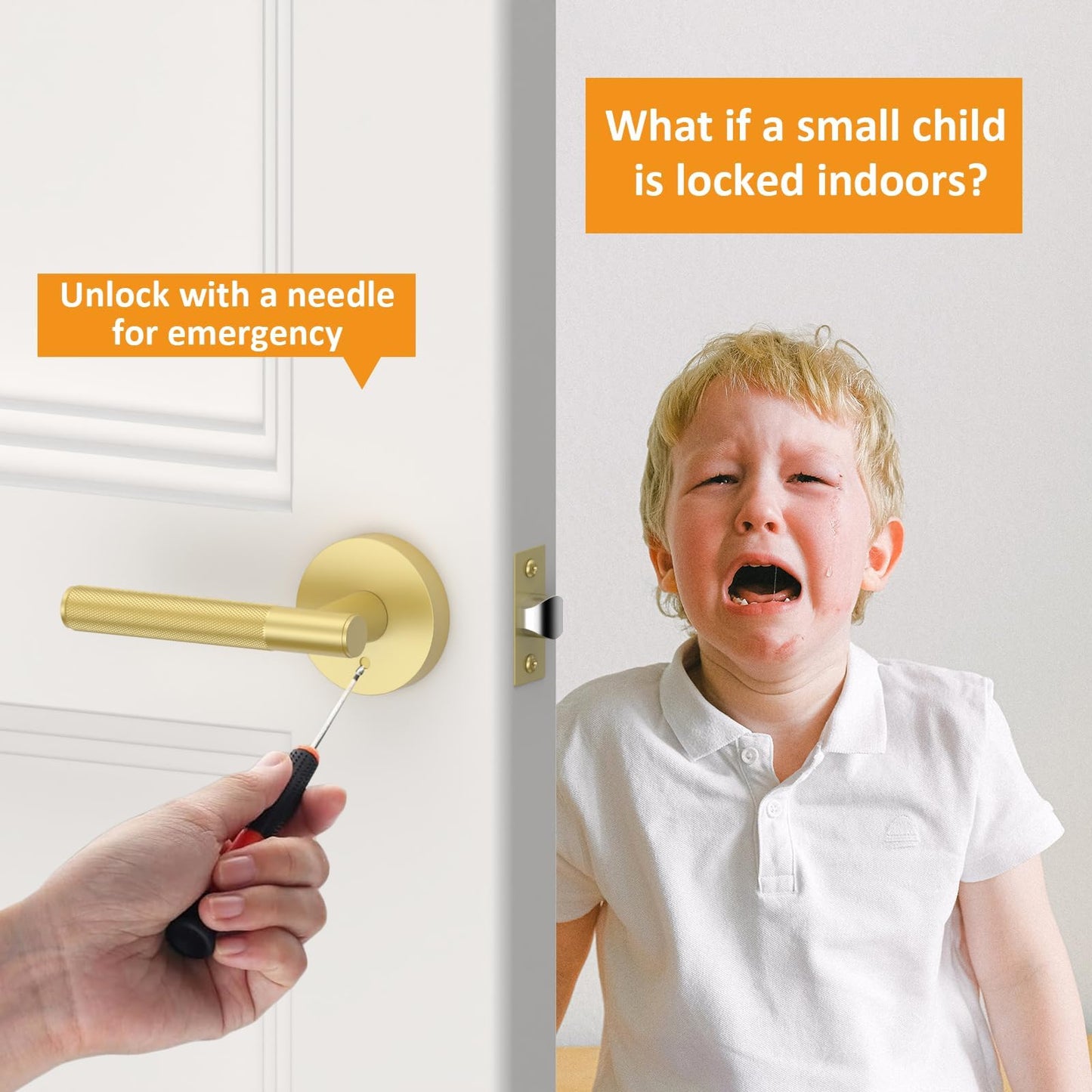 Amerdeco Brushed Gold Privacy Knurled Door Handles, Heavy Duty Interior Bedroom and Bathroom Lever, 1 Pack (AM0016)