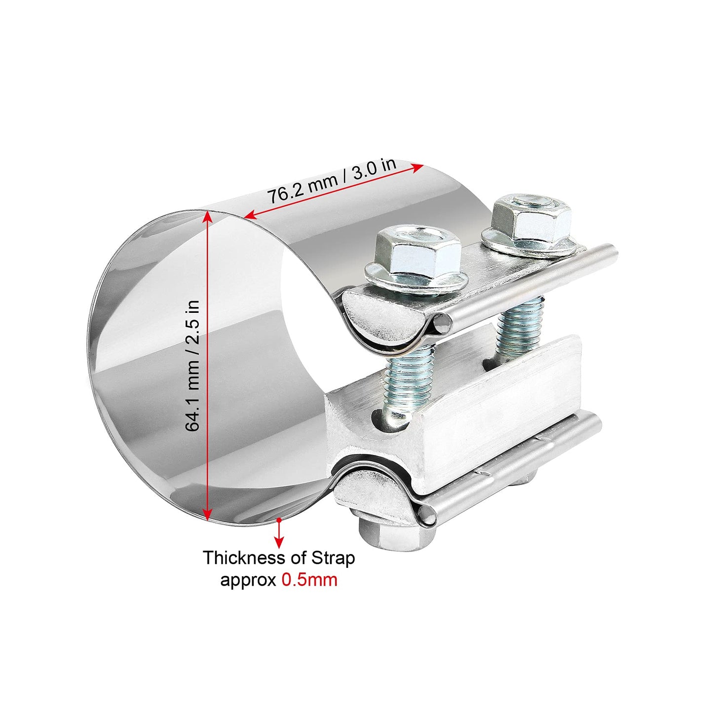 2.5 Inch 2 1/2 Butt Joint Exhaust Band Clamp Sleeve Stainless Steel 2pcs