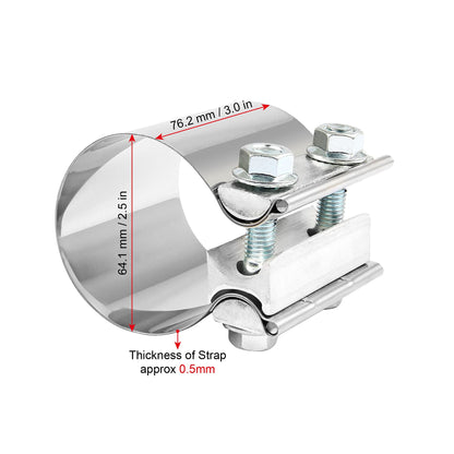 2.5 Inch 2 1/2 Butt Joint Exhaust Band Clamp Sleeve Stainless Steel 2pcs