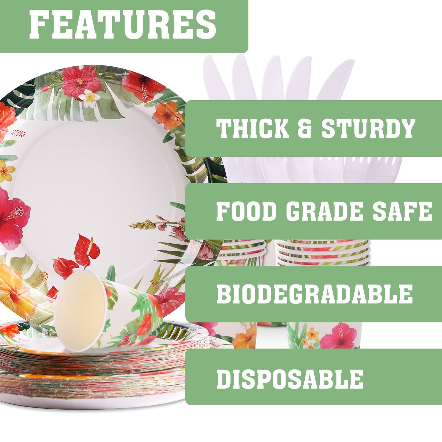 SIMYFOIN Hawaiian Tropical Beach Theme Party Decorations Disposable Floral Paper Plates and Napkins Set for 24 Guest Beach Luau Birthday Summer Paper Plate Tableware