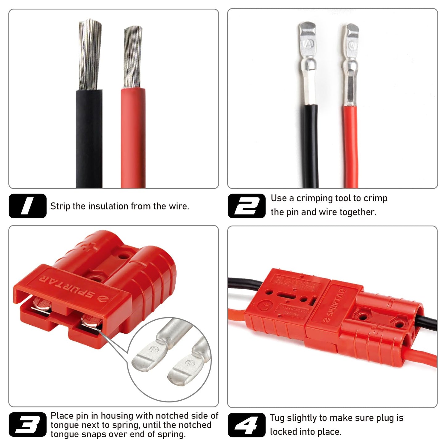 Spurtar 175A Battery Quick Connect/Disconnect, 4Pcs 1/0 AWG Wire Harness Plug, 12-36V Quick Connect Jumper Cables for Car ATV Lifts Motors Trailer Towing Winch, Red