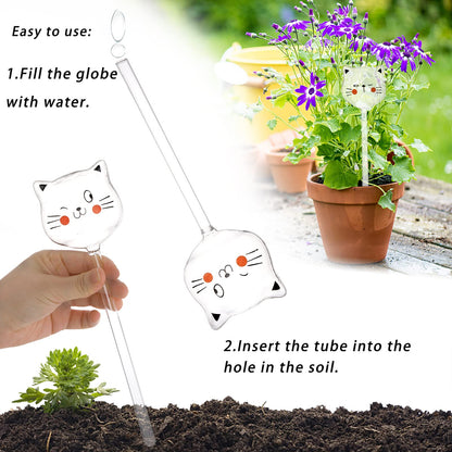 SOUJOY 6 Pieces Plant Watering Globes, Glass Self Watering Bulb, Hand Blown Cat Shape Automatic Water Spike Device for Indoor and Outdoor Plants