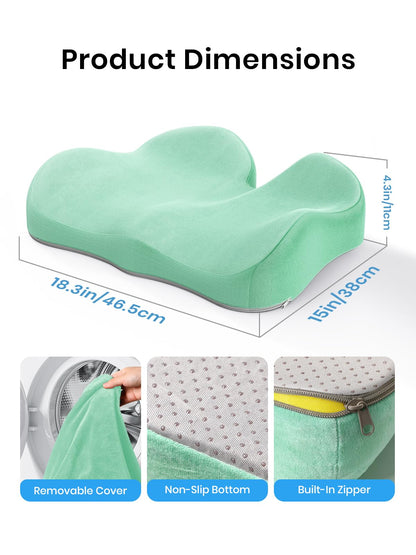 Benazcap Seat Cushion - Memory Foam Car Seat Pad - Sciatica & Lower Back Pain Relief - Car Seat Cushions for Driving - Road Trip Essentials for Drivers, Green
