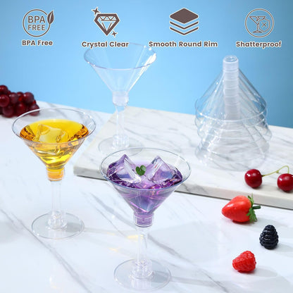 40 Pack Plastic Martini Glasses 5 Oz Disposable Cocktail Glasses, Tall Mini Martini Cups, Plastic Margarita Glasses Perfect for New Year Party Wine, Desserts, Appetizers and All Events
