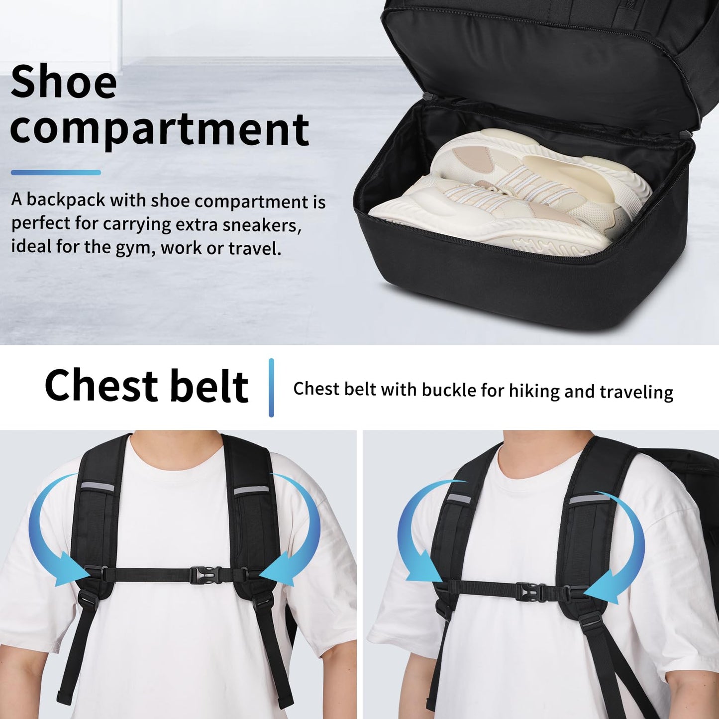Travel Backpack 15.6 Inch Laptop Backpack for Men and Women Anti Theft Carry On Backpack Flight Approved Computer Backpack with USB Charging Port Large Waterproof Backpacks for Work School, Black