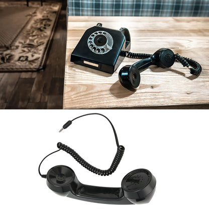 3.5mm Retro Telephone Handset, Cell Phone Handset, Cell Phone Receiver Microphone Speaker, for Smartphones and Computers with 3.5mm Headphone Jack (Black)