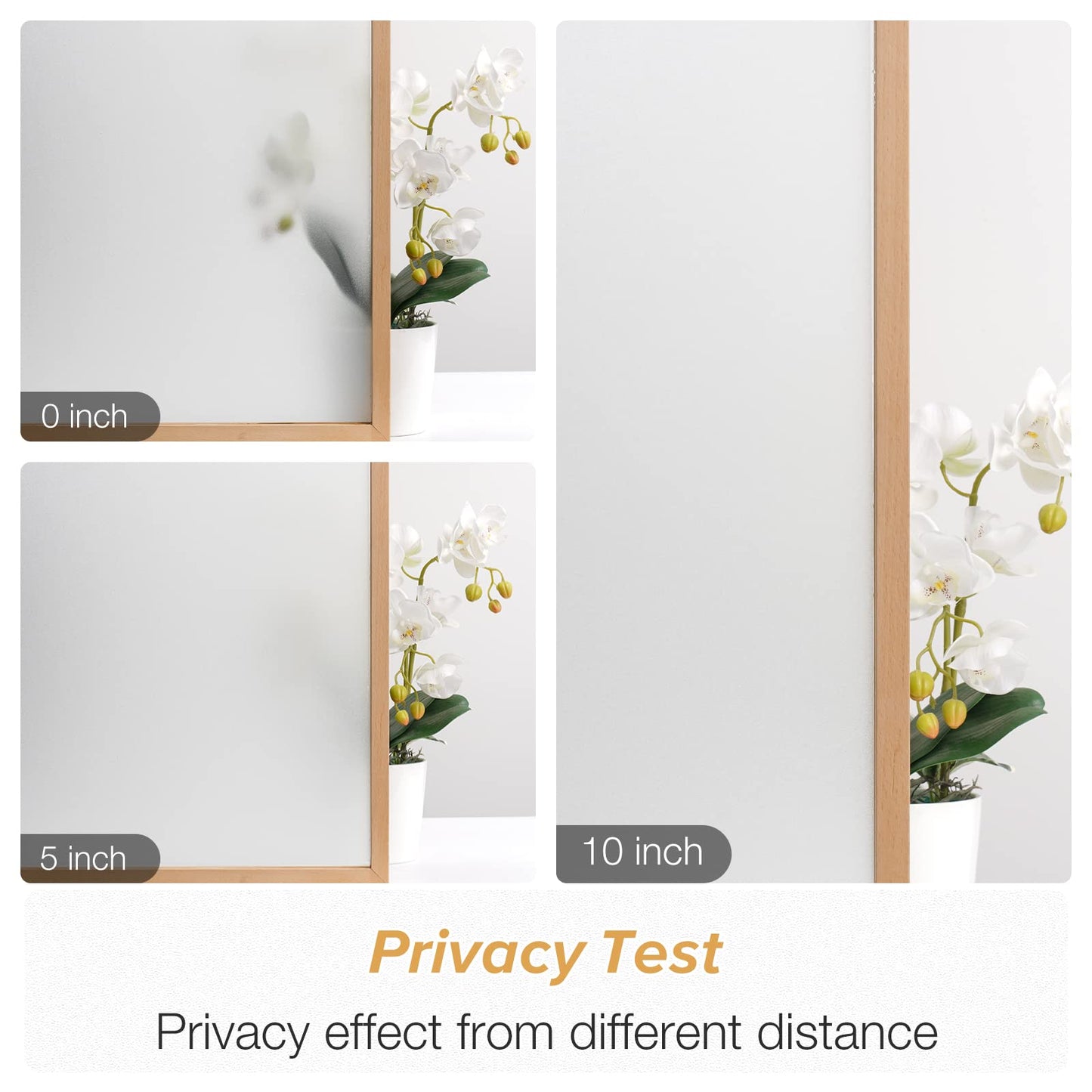 rabbitgoo Window Films for Privacy Frosted Glass Film with Backing Grid Lines Non-Adhesives Privacy Sticker Static Cling Window Covering Decals for Home Office Bathroom Door 60 x 200cm, Pure Frosted