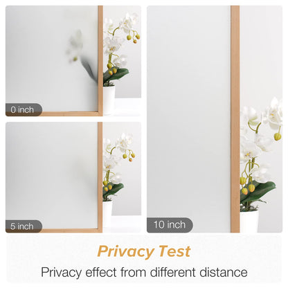 rabbitgoo Window Films for Privacy Frosted Glass Film with Backing Grid Lines Non-Adhesives Privacy Sticker Static Cling Window Covering Decals for Home Office Bathroom Door 60 x 200cm, Pure Frosted