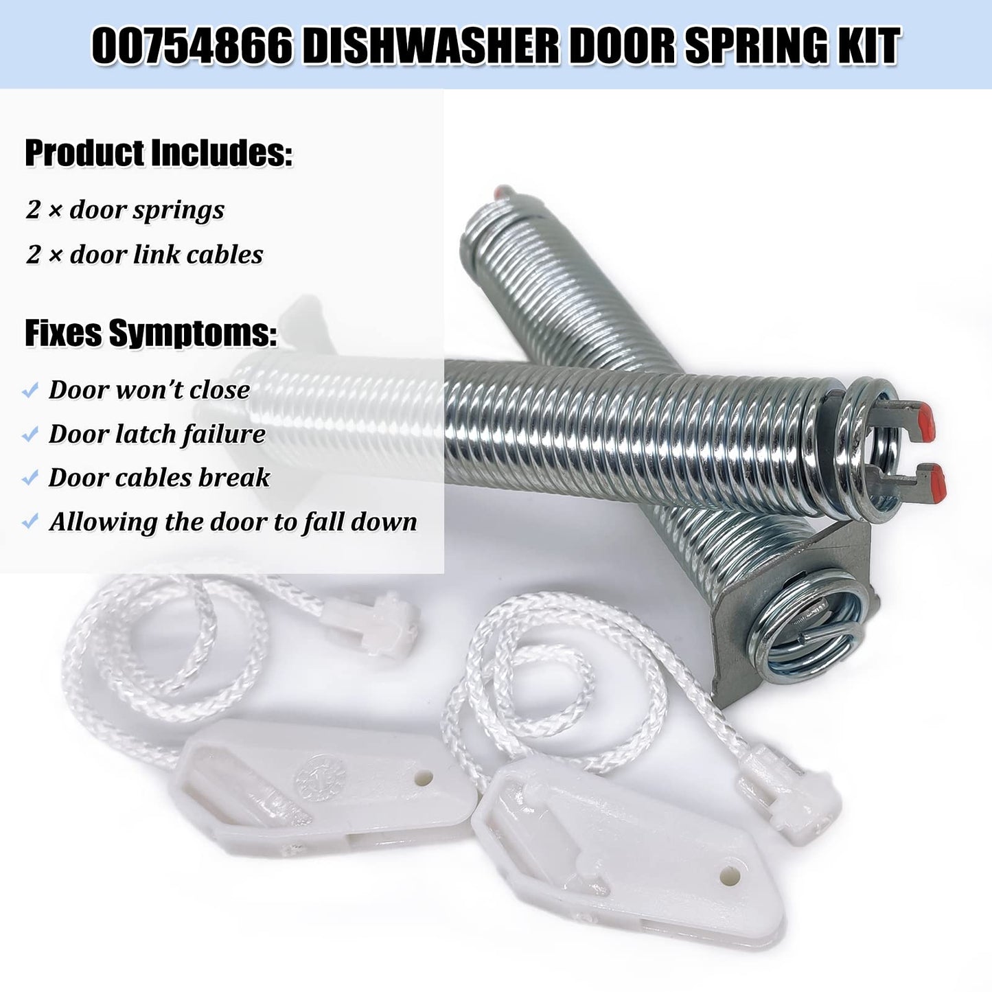 UPGRADED 00754866 Dishwasher Door Spring & Cable Kit - Dishwasher Door Hinge Replacement Parts AP5804978 PS8770519 00623540 00627230 00659339 00751392 3279707