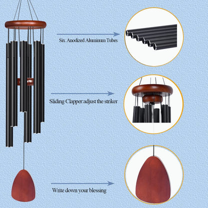 Aovciust Large Outdoor Wind Chimes, 37 Inches, Aluminium Tubes, Brown and Black, Traditional Style, Perfect for Garden, Patio, Memorial and Sympathy Gifts