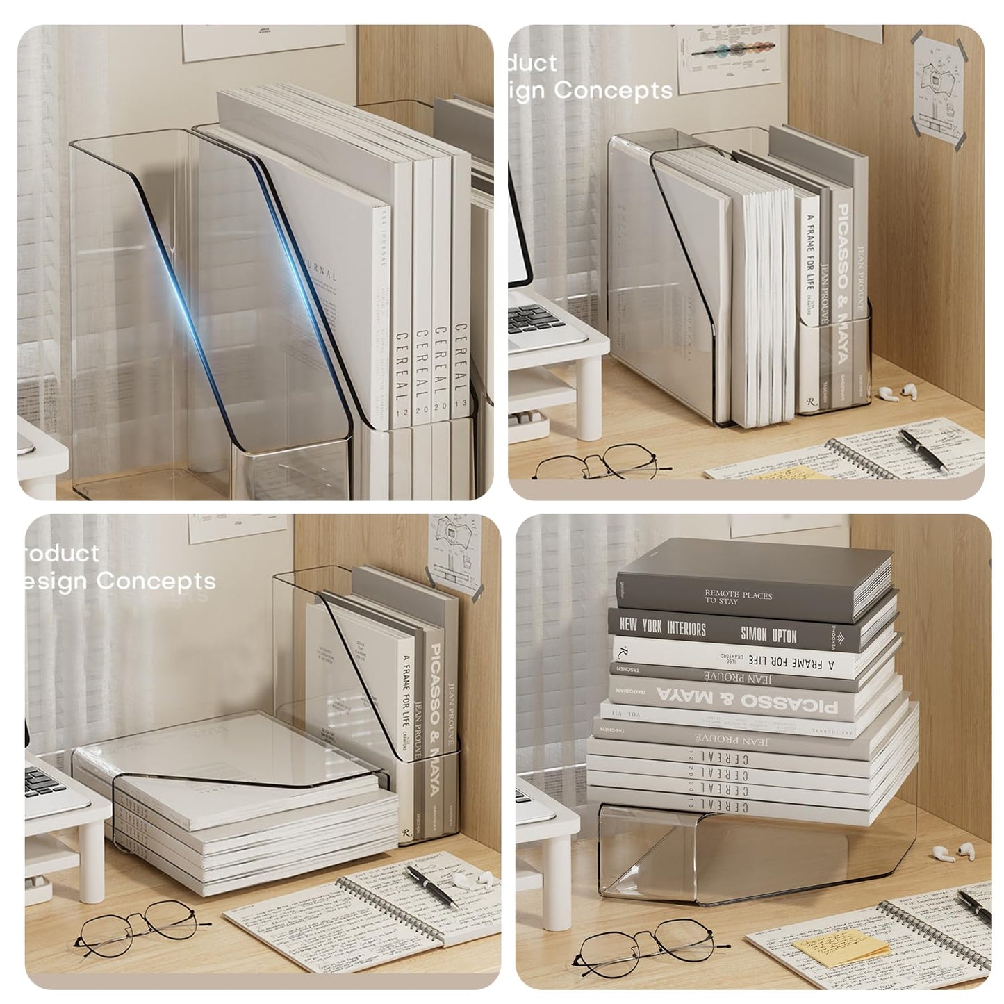 Yharnamite 2 Pcs Acrylic Magazine File Holder, Desk Organizer, Book Storage Shelf, Folder Holder, Clear Magazine Rack for Home, Office, School
