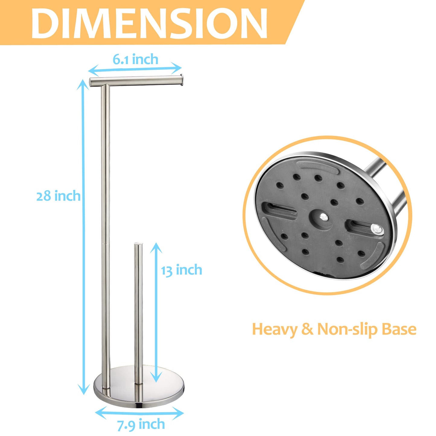 Toilet Paper Holder Free Standing, Stainless Steel Tissue Roll Toilet Paper Stand with Weighted Base for Bathroom, DECULTTR