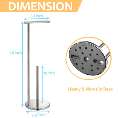 Toilet Paper Holder Free Standing, Stainless Steel Tissue Roll Toilet Paper Stand with Weighted Base for Bathroom, DECULTTR