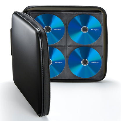 SANWA (Japan Brand) 160 Capacity CD Case, Portable DVD Storage Case, EVA Protective Music Movie Game Blu-ray Disc Wallet, Holder, Binder with Handle, Media Storage for Car, Home, Office, Black