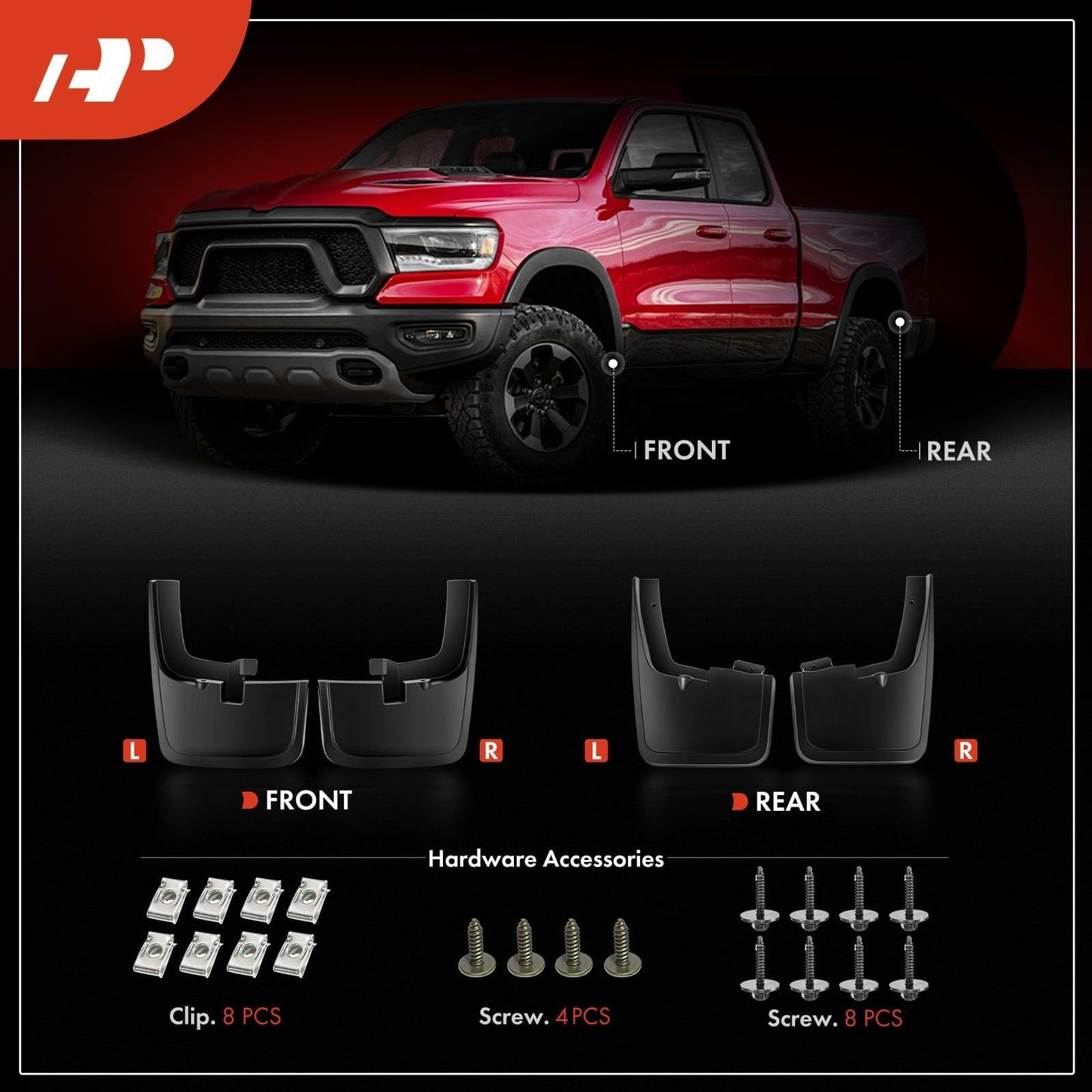 A-Premium Set of 4PCS Mud Flaps Splash Guards Mudguards Mudflaps with Hardware Kits Accessory Compatible with Ford F-150, 2015-2020, (fits for Fender Flares), Black Color, Front LH RH and Rear LH RH