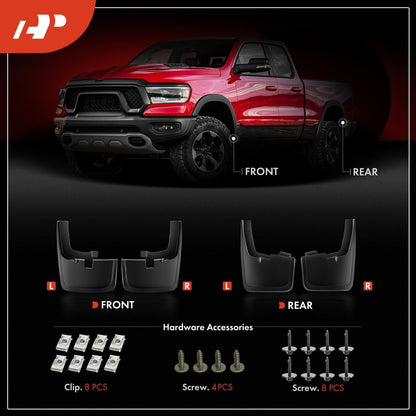 A-Premium Set of 4PCS Mud Flaps Splash Guards Mudguards Mudflaps with Hardware Kits Accessory Compatible with Ford F-150, 2015-2020, (fits for Fender Flares), Black Color, Front LH RH and Rear LH RH