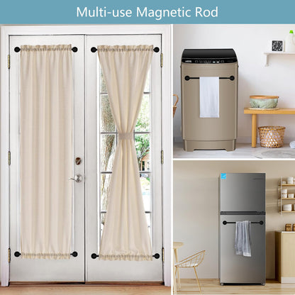 TYRON 2 Pack Magnetic Curtain Rod for Metal Doors Adjustable 18-30 Inch, 3/8 in. Diameter, French Door Magnetic Curtain Rods, Magnetic Cafe Curtain Rod(White)