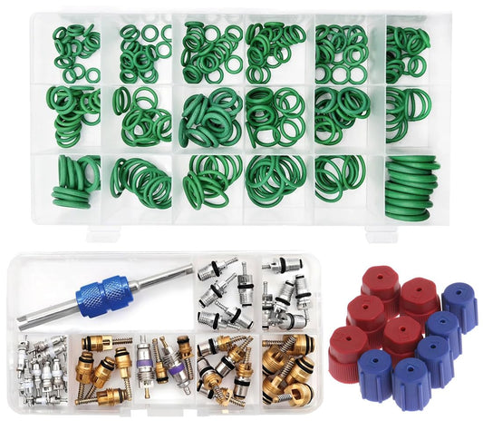 Saipor 3 Sets Car A/C Repair Kit, 270pcs Rubbber O-Ring Assortment Kits Seal Gasket Washer Set + 40PCS Car Air Conditioner Valve Core Kit R12 R134a A/C Valves Cores + 10pcs R134a AC Valve Caps