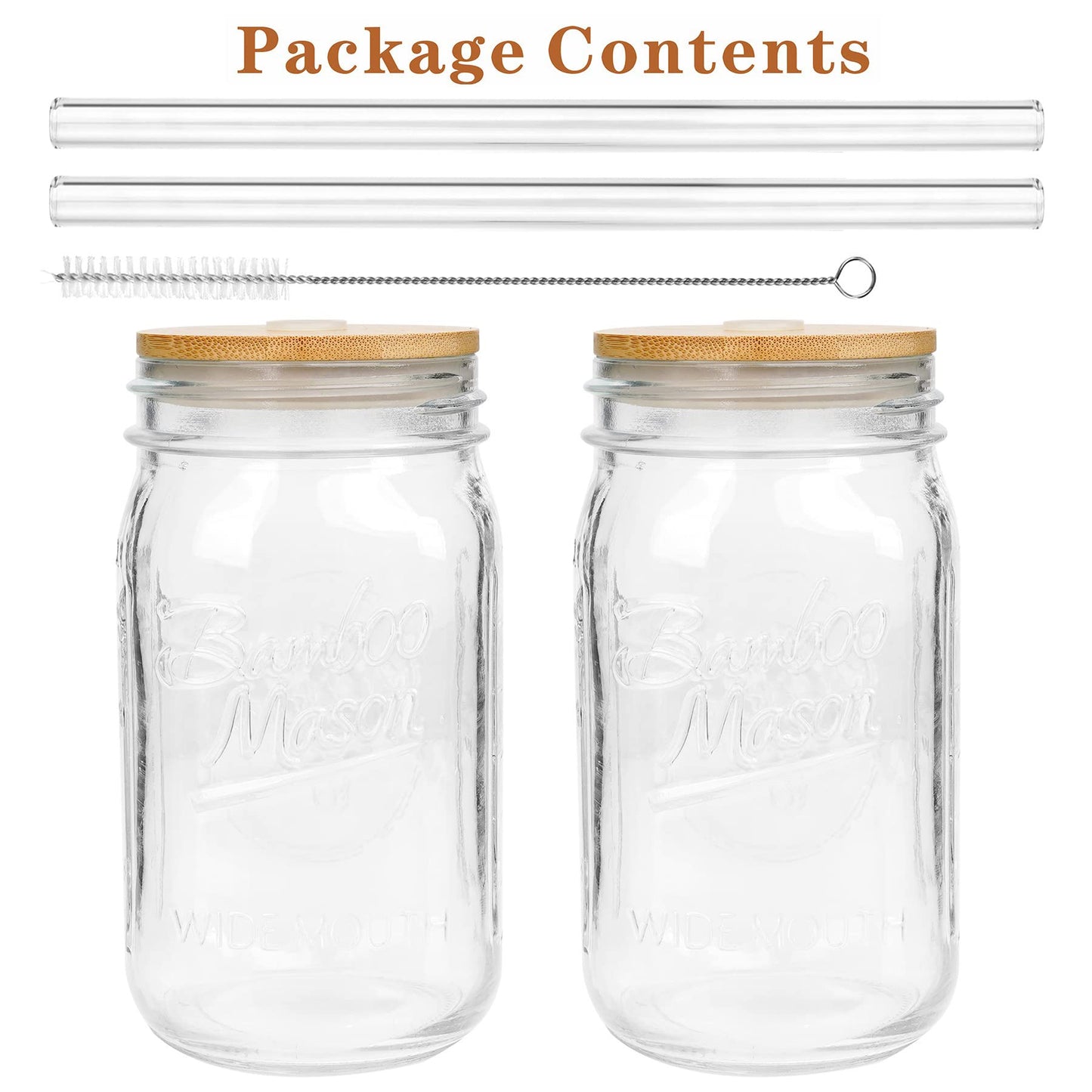 ANOTION Mason Jar with Lid and Straw, 32oz Wide Mouth Cup Reusable Drinking Glasses Tumbler Smoothie Water Bottles for Iced Coffee Margaritas Ice Cream Juice Cocktail Christmas Gifts