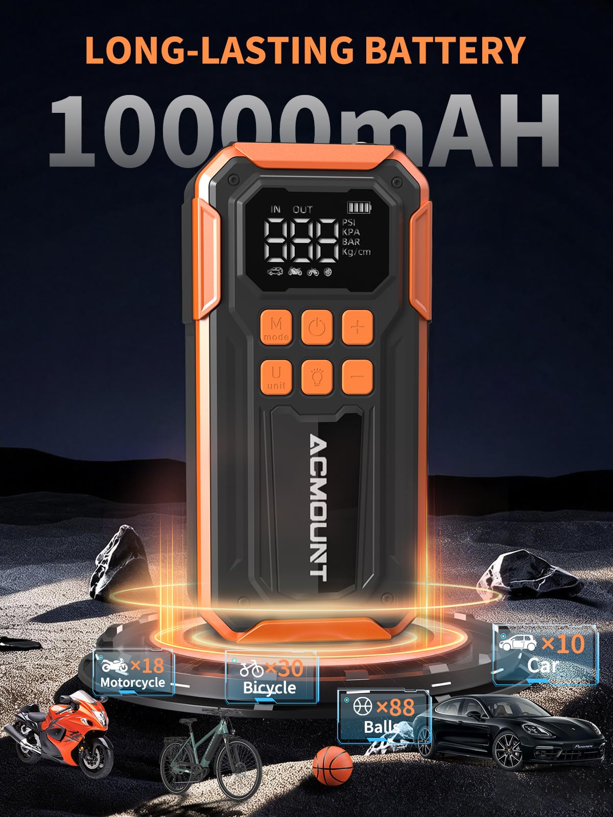 Tire Inflator Portable Air Compressor, 160PSI Air Compressor Tire Air Pump, 6X Faster Inflator with 5 Modes, Emergency Power Battery & 3 LED Lights, Cordless Tire Air Pump with Large Cylinders