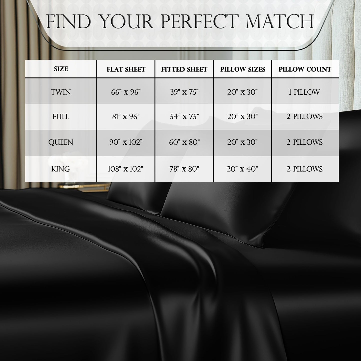 DECOLURE Satin Bed Sheets - 4 Piece Luxury Silky King Size Bedding Set - Softer Than Silk, Wrinkle-Free with 15” Deep Pocket Fitted Sheet, Perfect for Hair & Skin, Gifts for Women (Black)