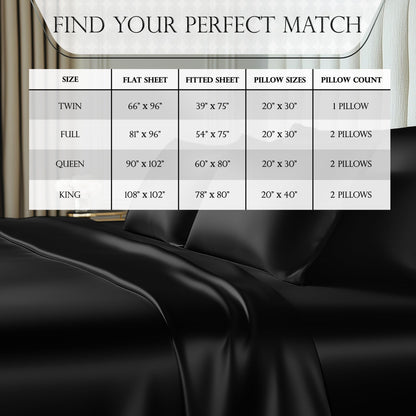 DECOLURE Satin Bed Sheets - 4 Piece Luxury Silky King Size Bedding Set - Softer Than Silk, Wrinkle-Free with 15” Deep Pocket Fitted Sheet, Perfect for Hair & Skin, Gifts for Women (Black)