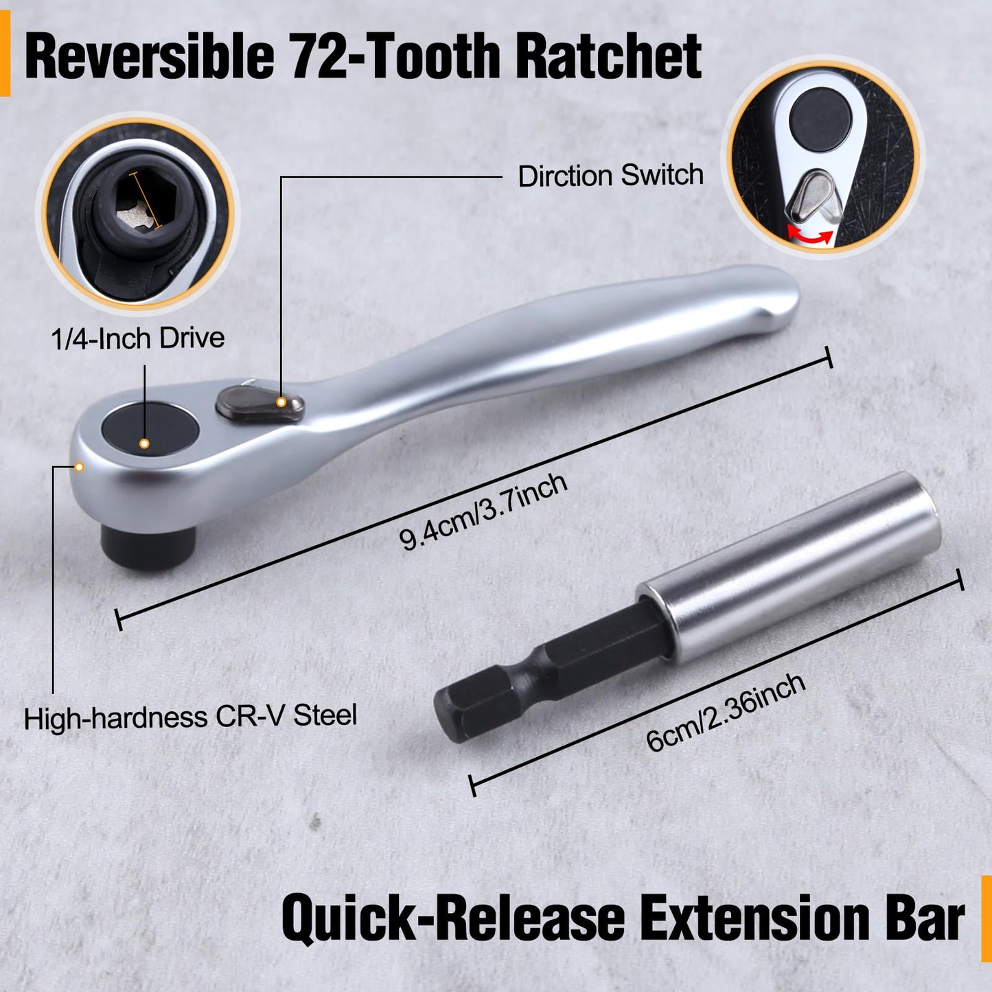 LEONTOOL 32 Pcs Mini Ratchet Set, Stubby Right Angle Screwdriver 1/4" Mini Ratchet Wrench and Screwdriver Bit Set, CR-V Steel Low Profile Reversible 72-Tooth Ratcheting Wrench for Tight Spaces