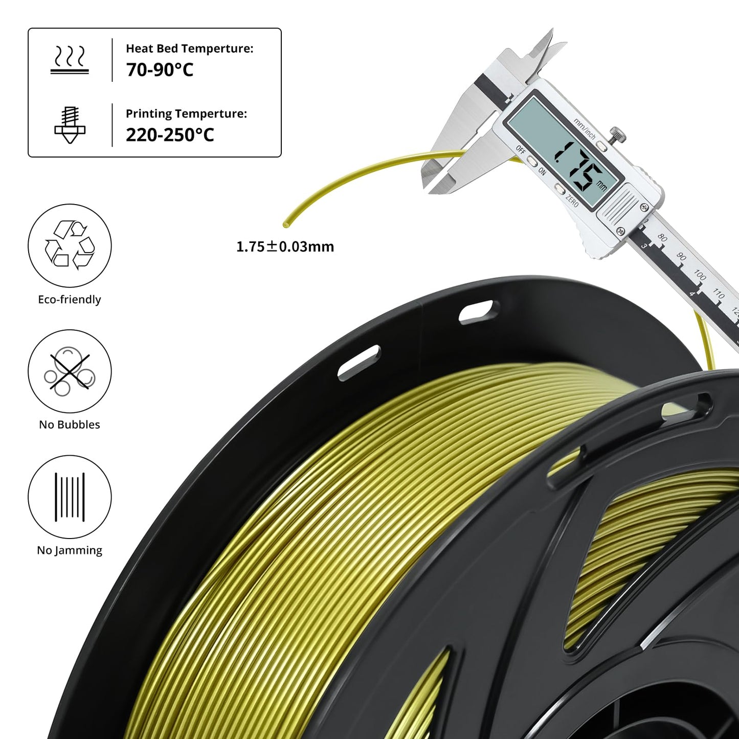 TRONXY Khaki PETG Filament 1.75mm for 3D Printers, Metallic Gloss 3D Printer Filament 1KG Spool (2.2lbs), Dimensional Accuracy +/- 0.03 mm(Bronze Gold)