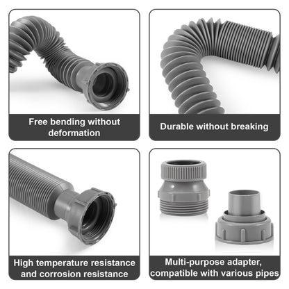 QruiLanTu 1 1/2" Flexible Drain Hose, Extendable Flexible Sink Drain Hose P-Trap with Adapter Suitable for Kitchens Bathrooms Outdoors and RVs (15 in-42.4in/58 cm-107 cm)