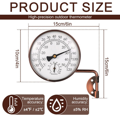 4 Inch Brass Outdoor Thermometer with Humidity Gauge, Analog Swivel Temperature Gauge Decorative Outdoor Thermometer for Patio Window Greenhouse Garage Garden Decor