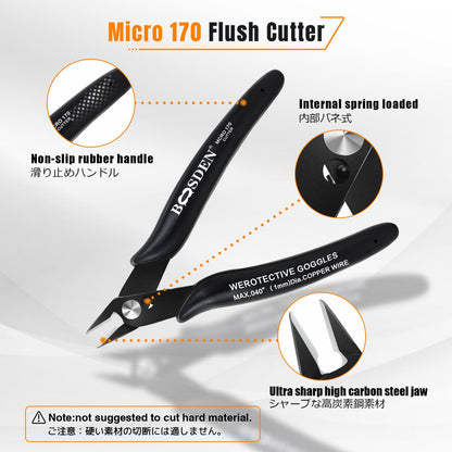 170 Wire Cutters, 10 Pack, Flush Cut Pliers 5 Inch, BOOSDEN Micro Wire Wutters Diagonal Cutting Pliers, Flush Cutter for Jewelry Making, Wire Snips Nippers for Artificial Flowers, Crafts, Zip Ties