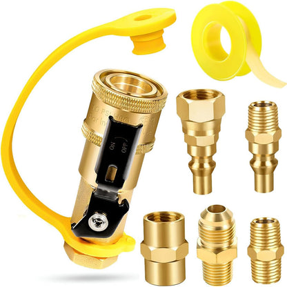7pcs Propane Quick Connect Fittings, 1/4" RV Shutoff Valve, and Versatile Adapter for Low Pressure Gas Appliances and RV Propane Quick Connections