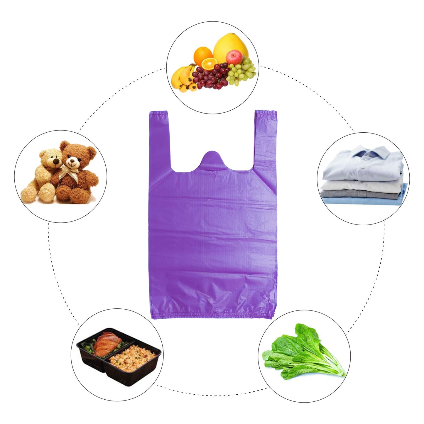 T Shirt Bags Plastic Grocery Bags with Handles in Bulk for Shopping and Restaurant, Bolsas De Plastico para Negocio, 12 x 20 Inch (Purple 200 Pcs)