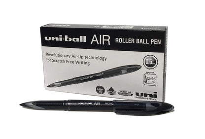 uni-ball UB-188-M Micro Air Rollerball Pens. Premium 0.5mm Nib for Super Smooth Handwriting. Writes Like a Fountain Pen. Fade and Water Resistant Liquid Uni Super Ink. Box of 12 Black Ballpoint Pens