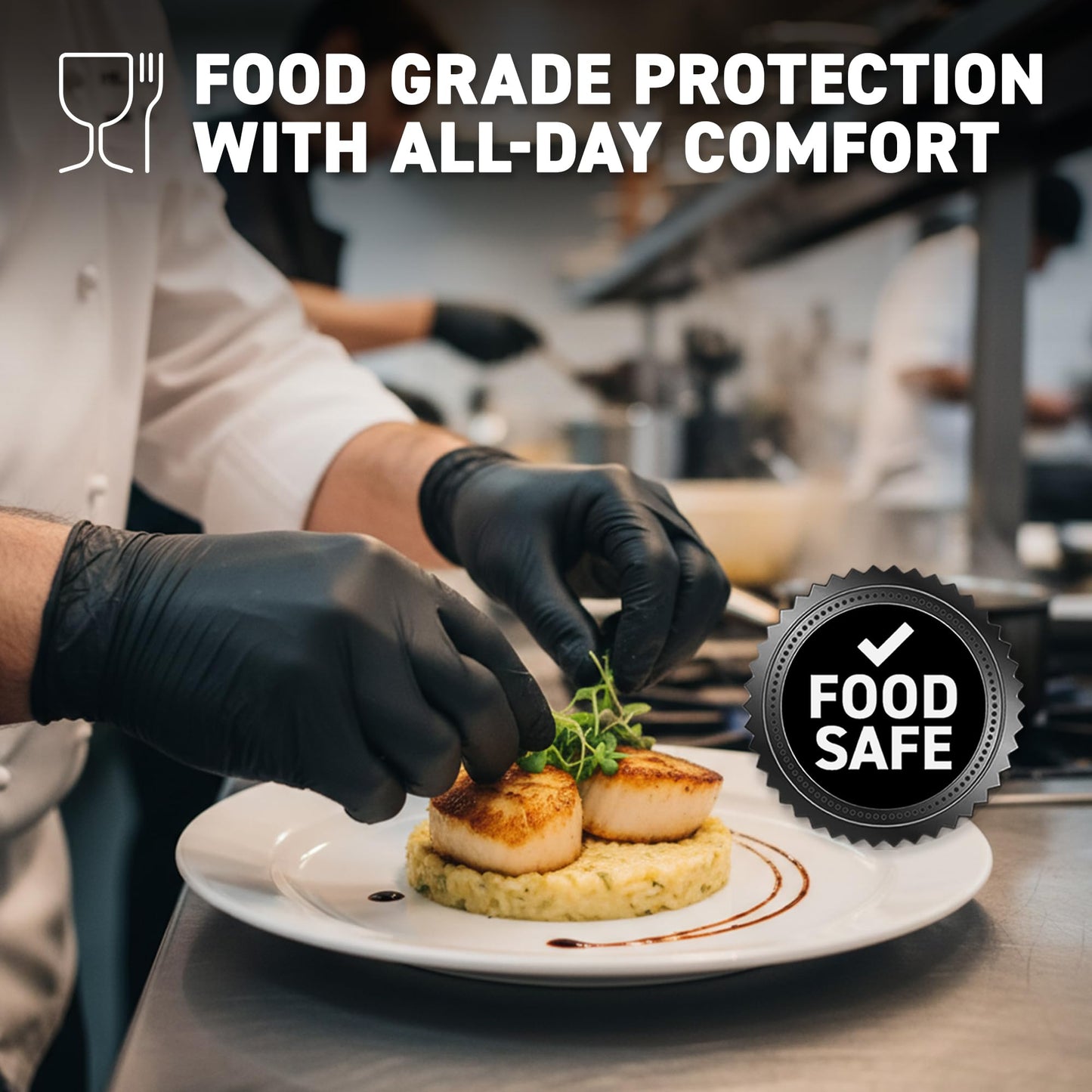 72HRS Black Nitrile Gloves - Disposable Gloves-4 Mil, Gant Noir, Gants Jetables, Black Gloves for Cooking & Cleaning